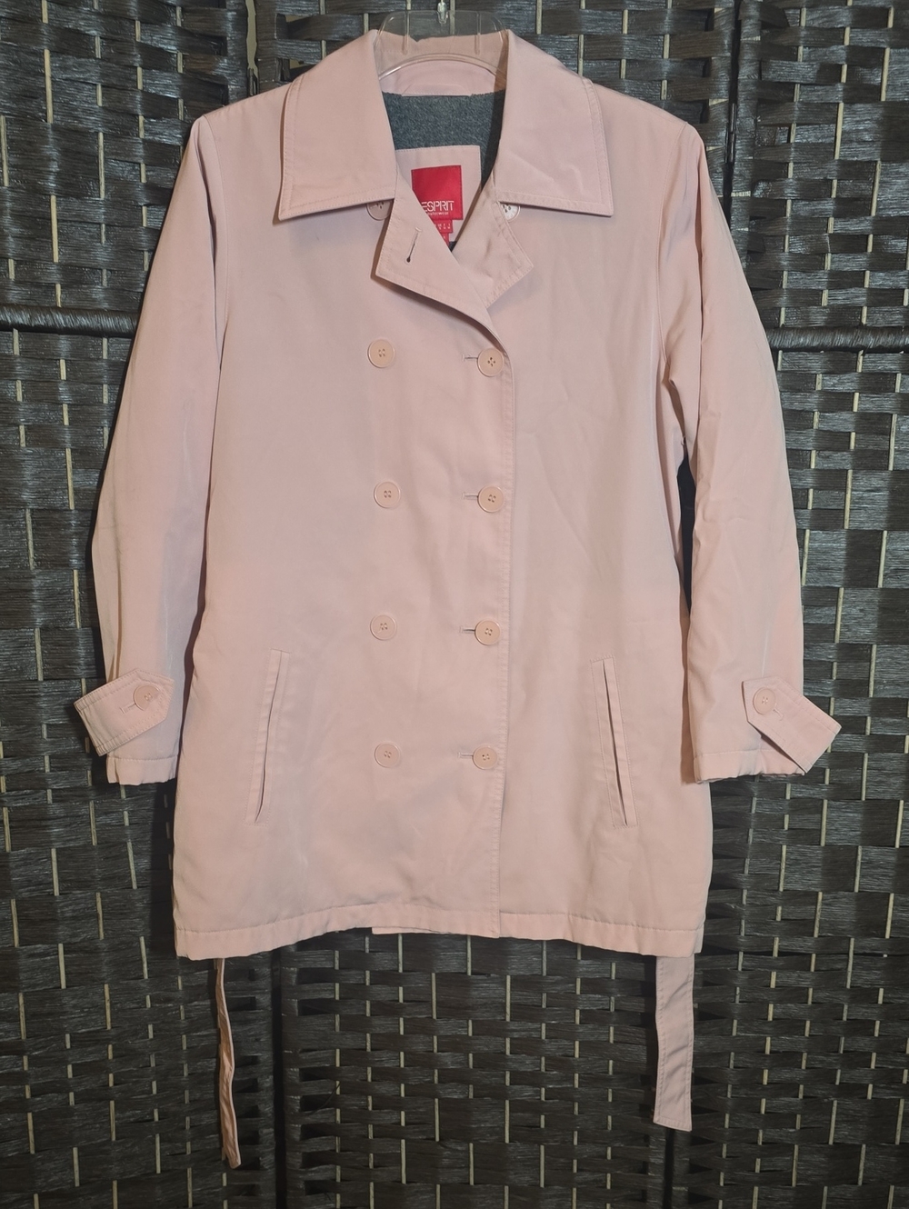 Esprit Y2K Pink Double Breasted Short Trench Coat Fleece Lined SMALL
